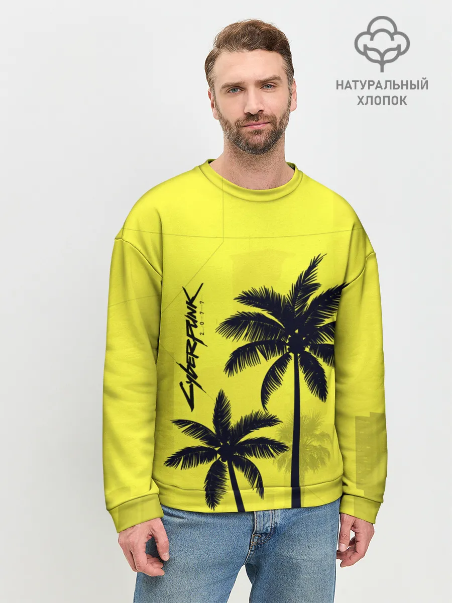 Мужской свитшот базовый / Cyberpunk 2077 - Пальмы