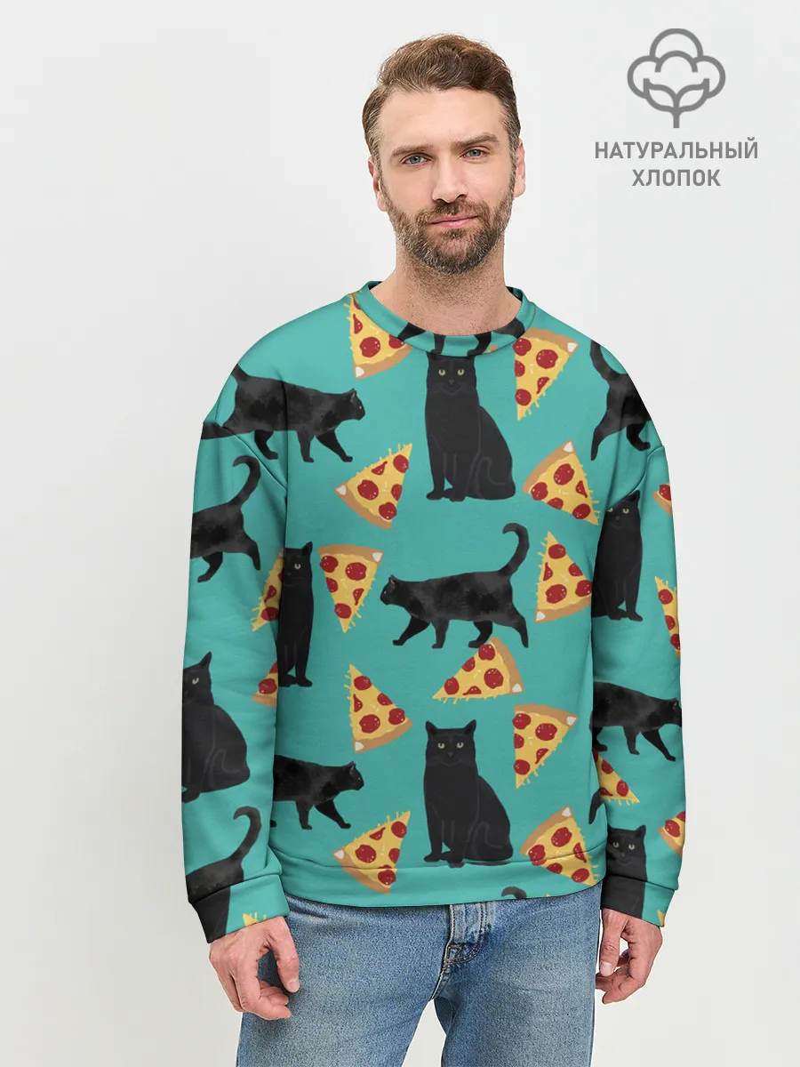 Мужской свитшот базовый / Котики и Пиццы