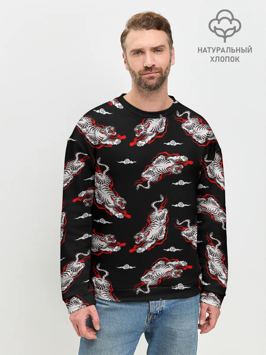 Мужской свитшот базовый / Японский стиль - тигры