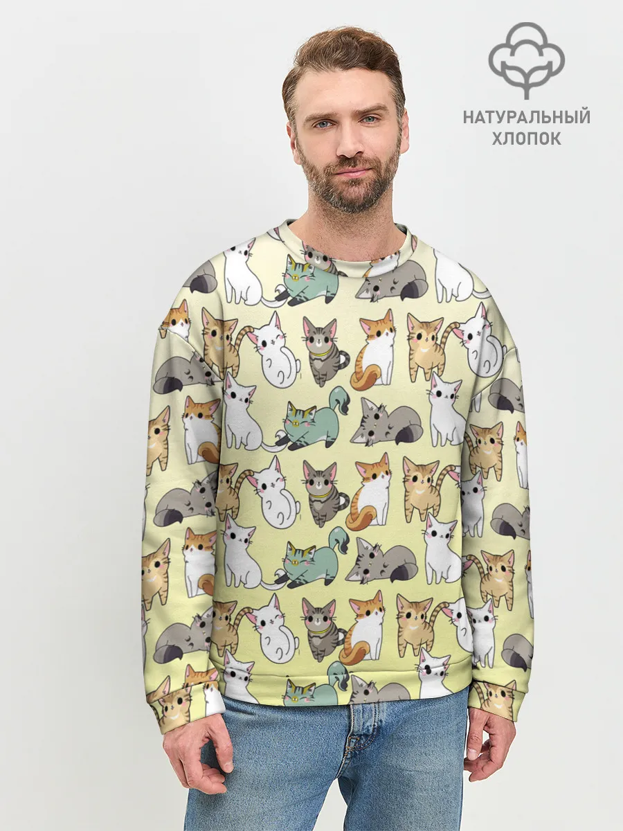 Мужской свитшот базовый / мультяшные котики на желтом мя