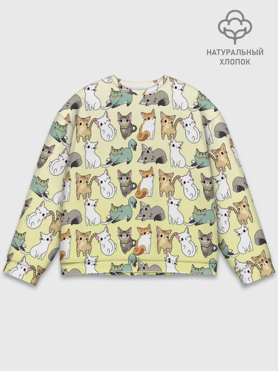 Мужской свитшот базовый / мультяшные котики на желтом мя