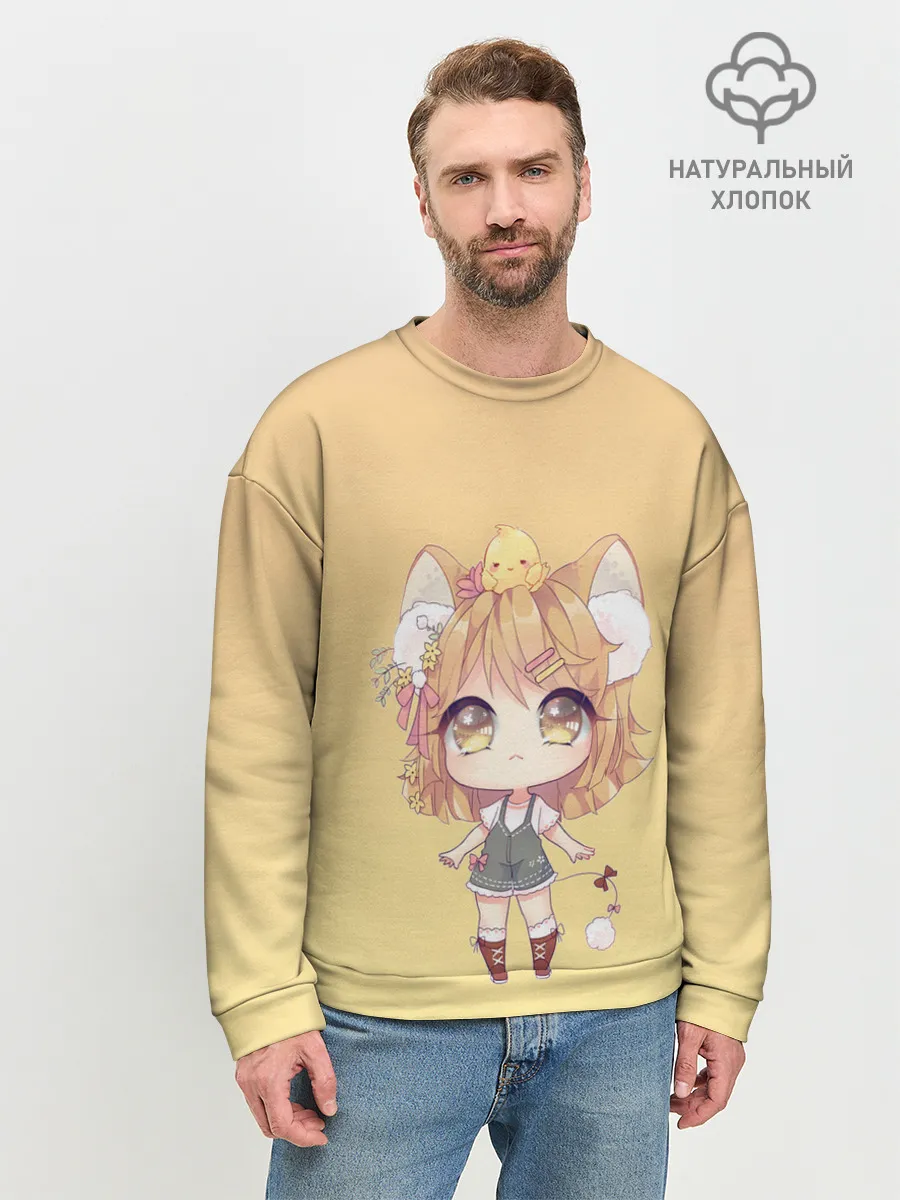 Мужской свитшот базовый / малышка чиби и цыпленок