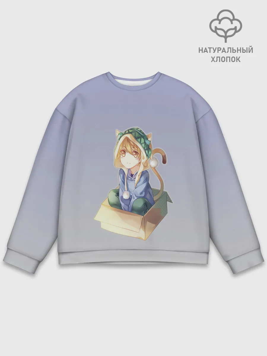 Мужской свитшот базовый / мальчик кот в коробке уши мяу