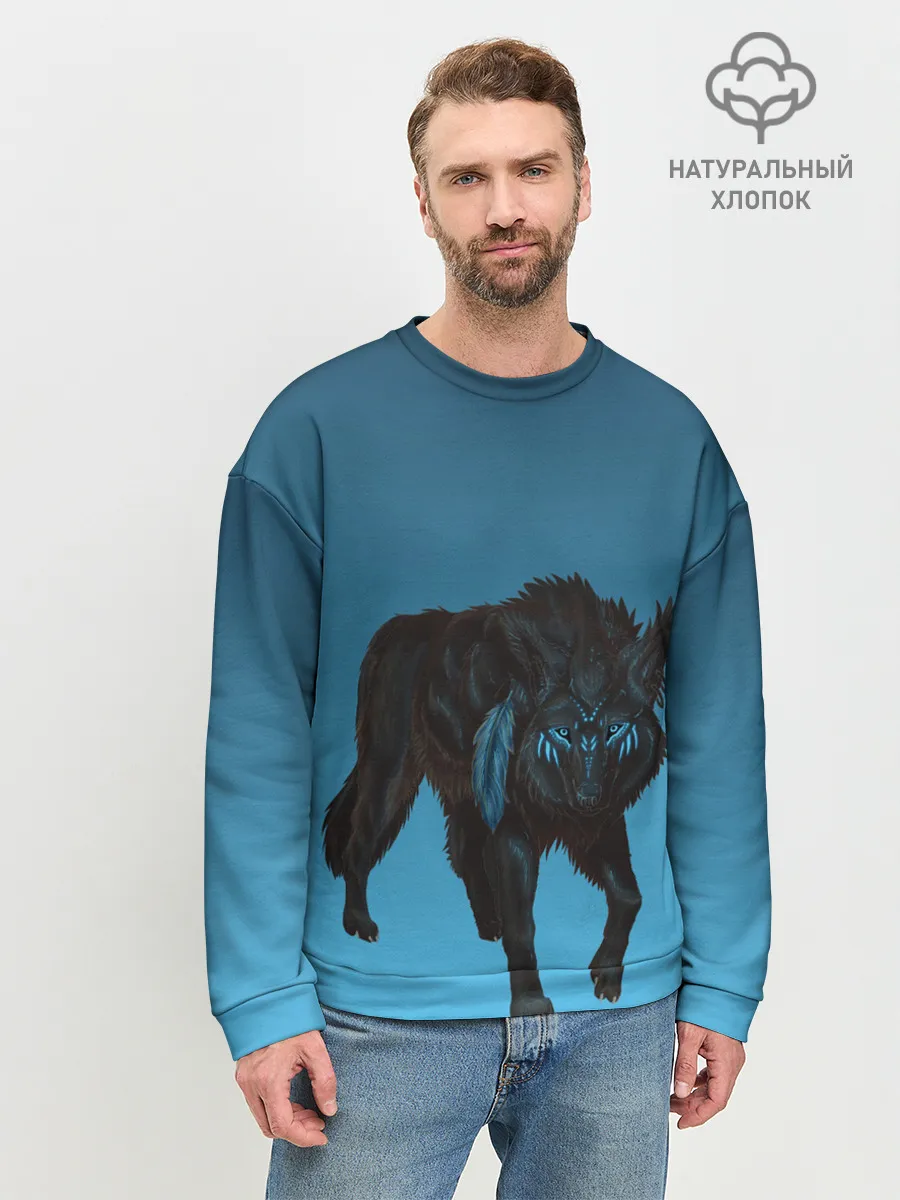 Мужской свитшот базовый / черный дух волка