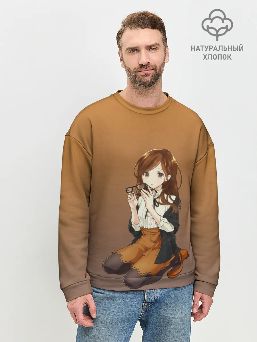 Мужской свитшот базовый / анимешная девочка очки офис
