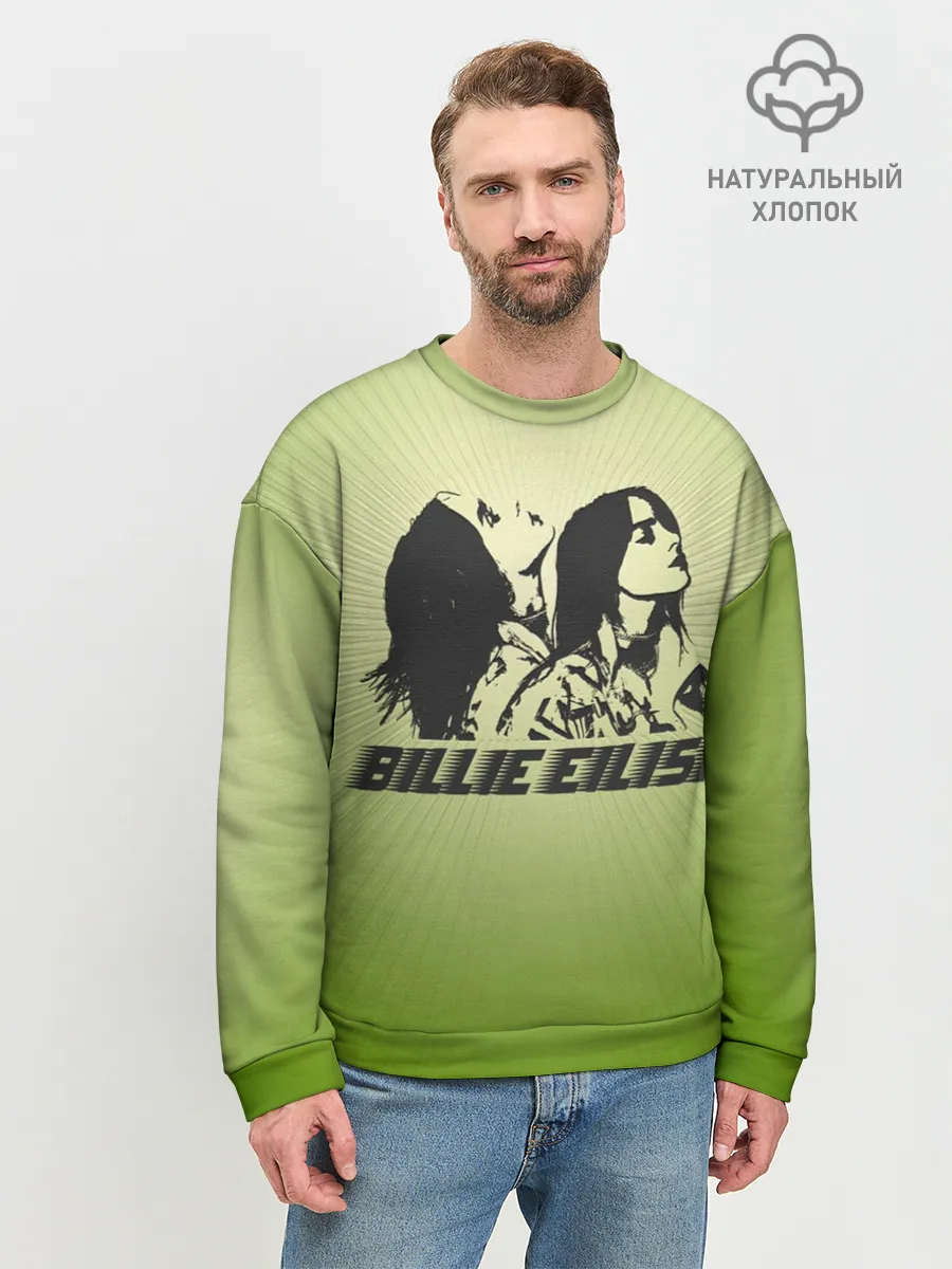 Мужской свитшот базовый / Билли Айлиш на зеленом фоне