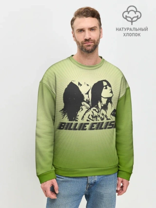 Мужской свитшот базовый / Билли Айлиш на зеленом фоне