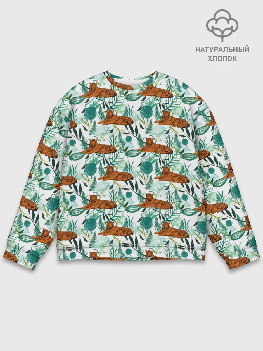 Мужской свитшот базовый / Цветы и Тигр Паттерн