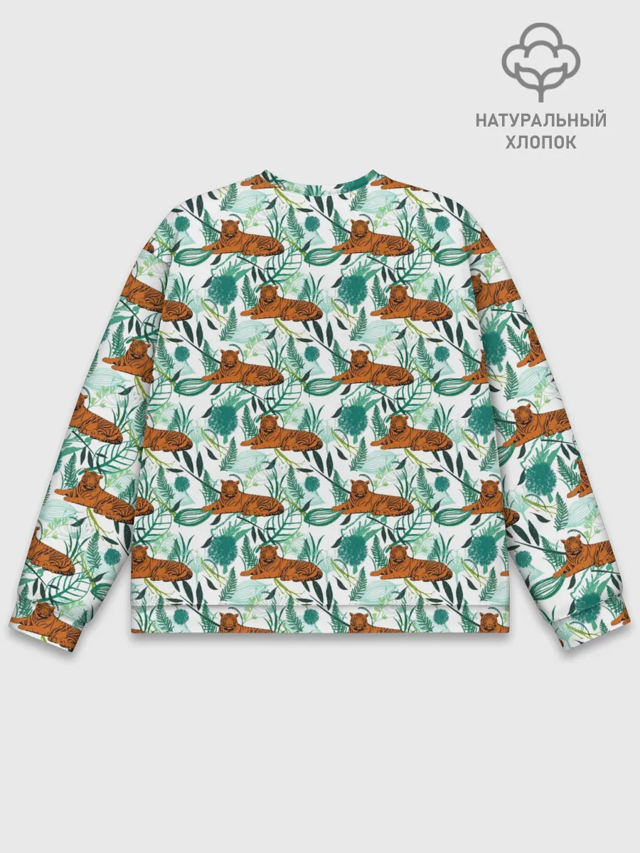 Мужской свитшот базовый / Цветы и Тигр Паттерн