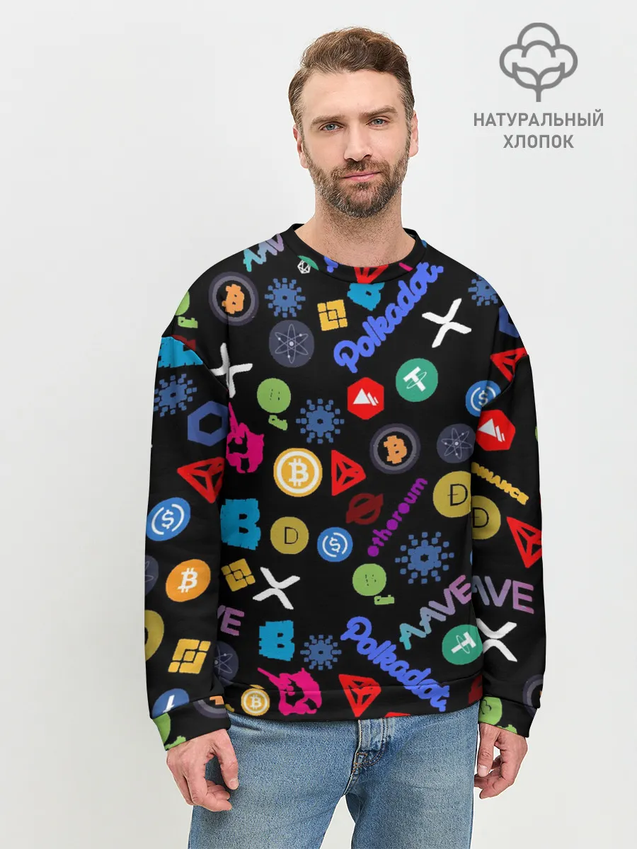 Мужской свитшот базовый / BITCOIN PATTERN | БИТКОИН