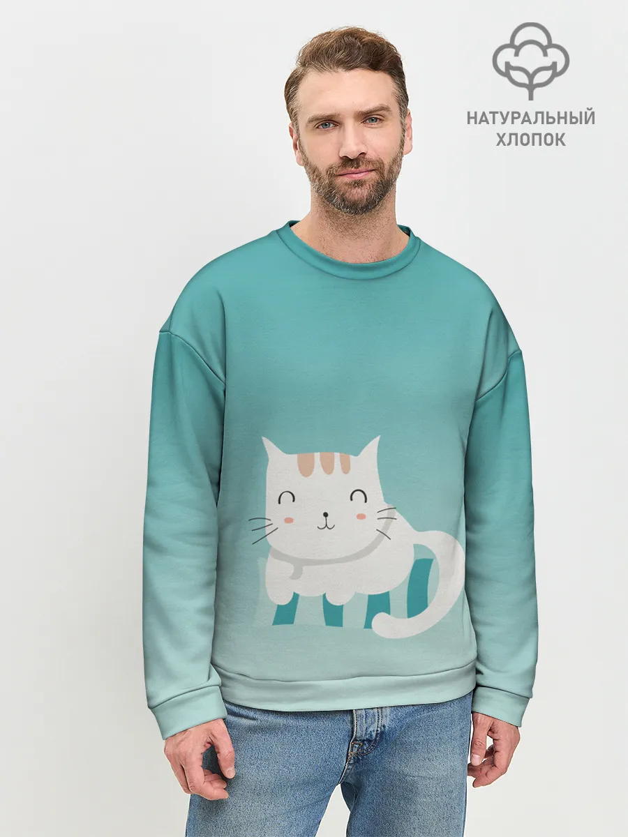 Мужской свитшот базовый / котик на подстилке