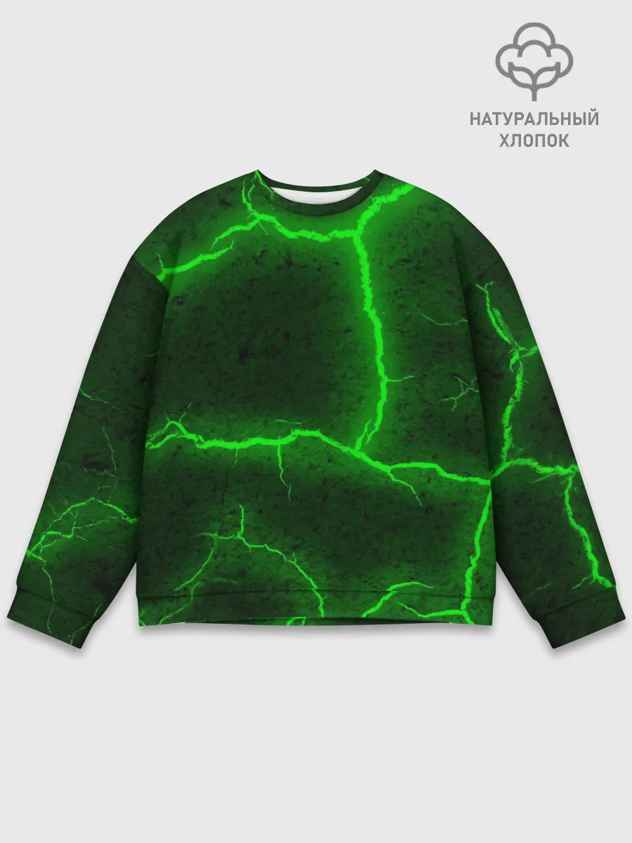 Мужской свитшот базовый / К - 13 зелёная трещина 3D