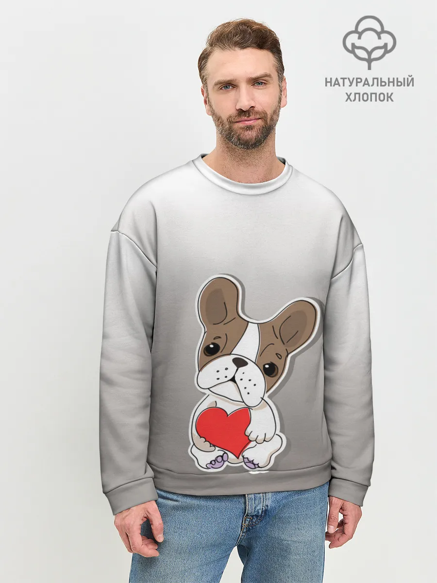 Мужской свитшот базовый / французский бульдог сердечко