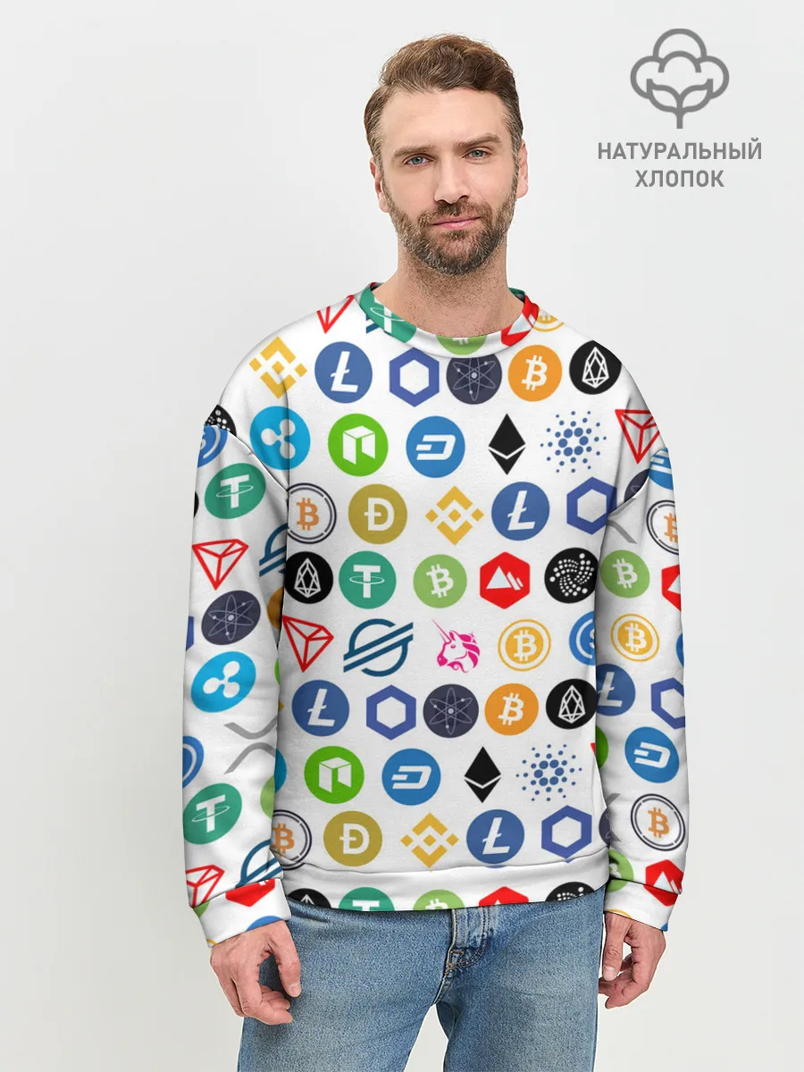 Мужской свитшот базовый / BITCOIN PATTERN | БИТКОИН