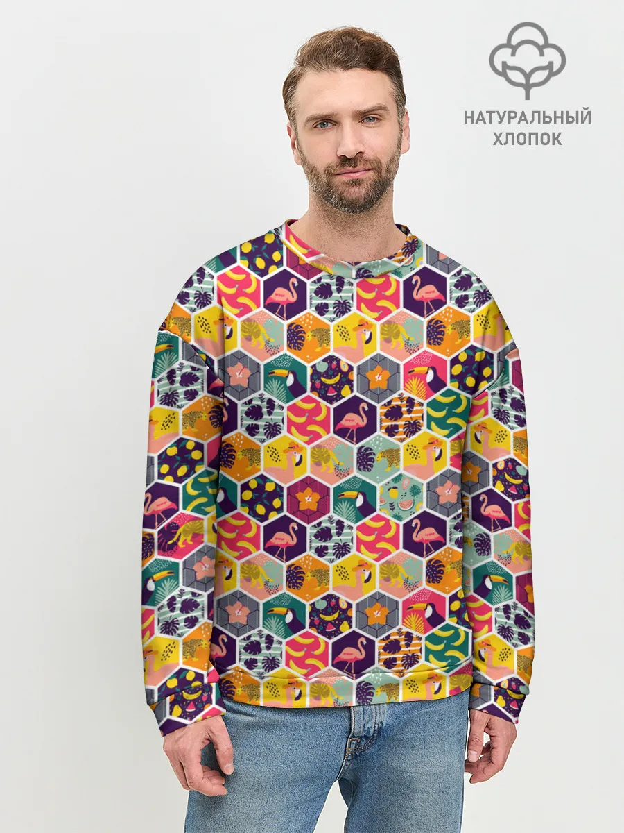 Мужской свитшот базовый / Тропический коллаж