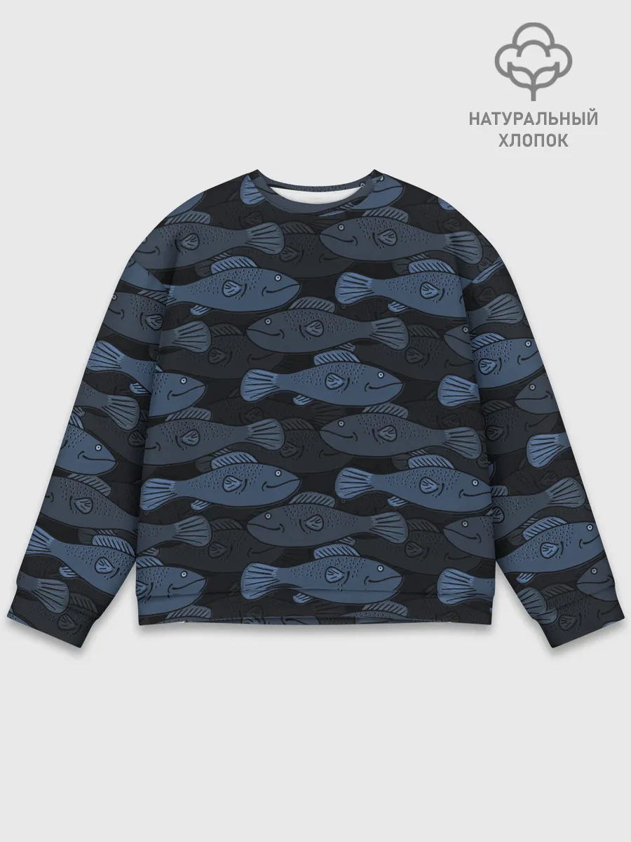 Мужской свитшот базовый / Синие рыбы на темном фоне