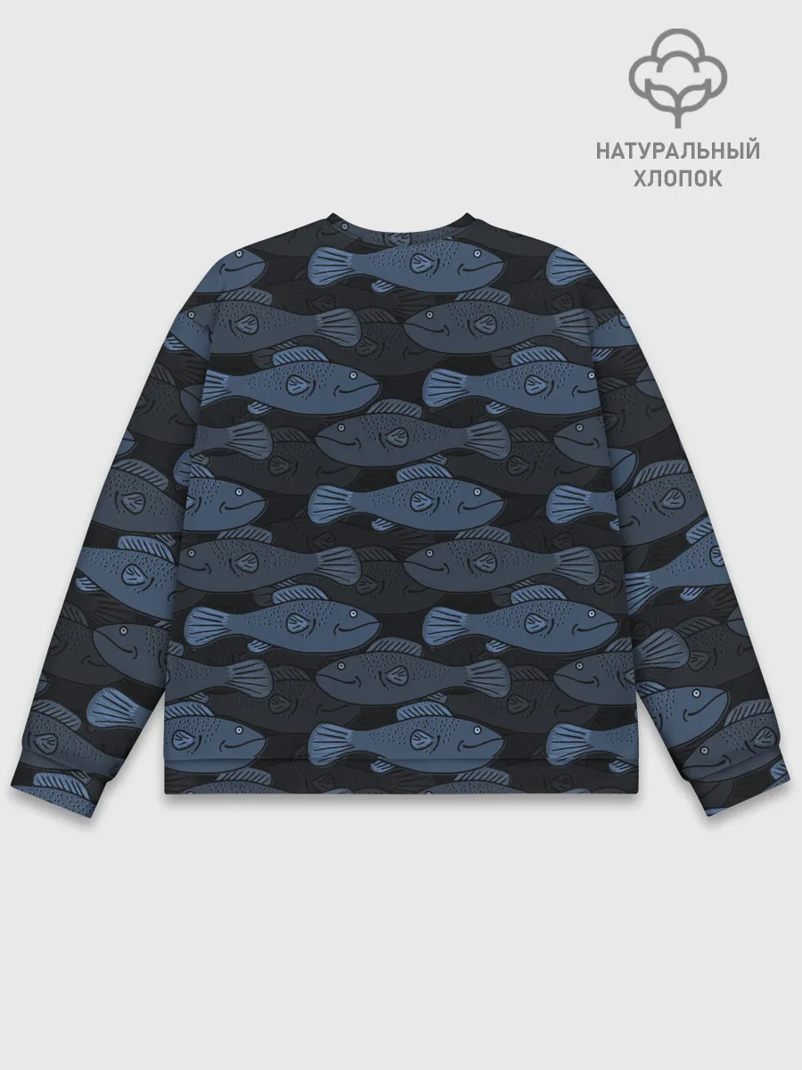 Мужской свитшот базовый / Синие рыбы на темном фоне