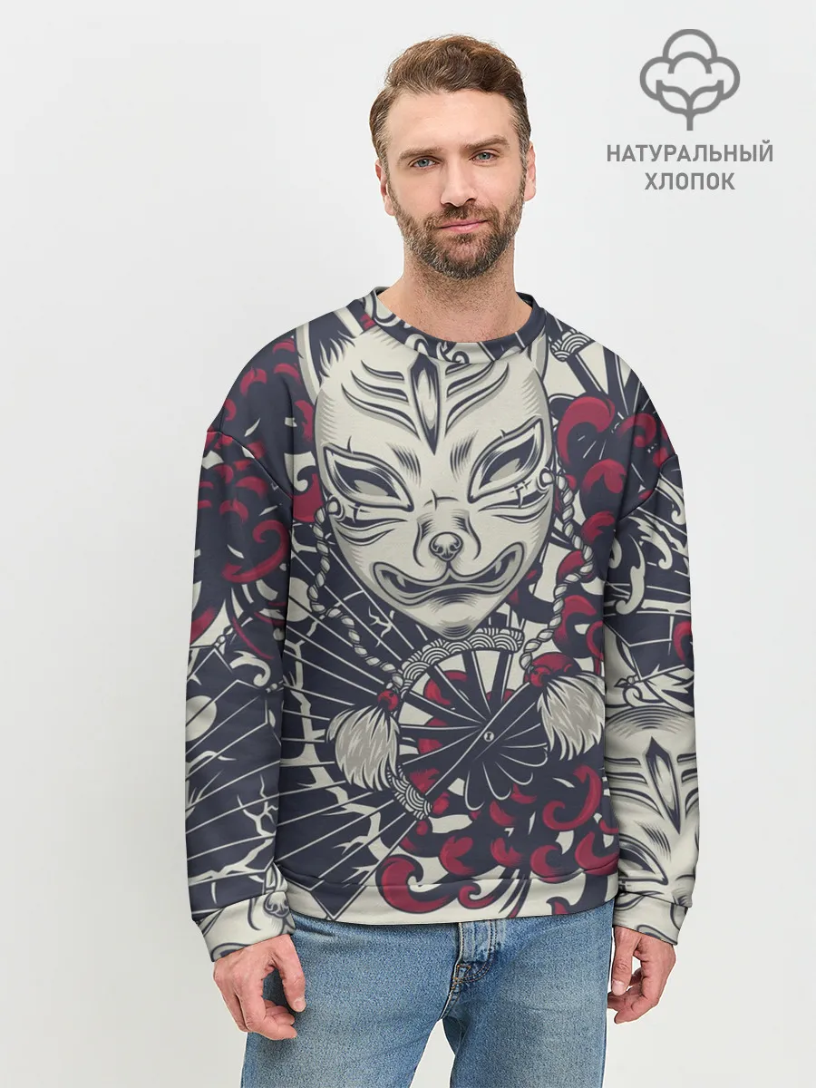 Мужской свитшот базовый / Маска Кицунэ | Маска лисы