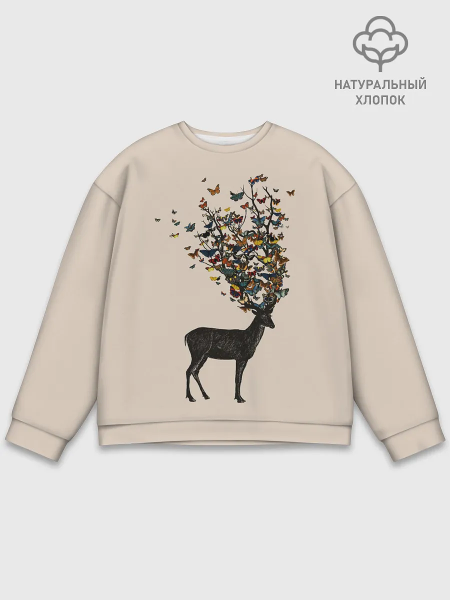 Мужской свитшот базовый / Олени с рогами из бабочек