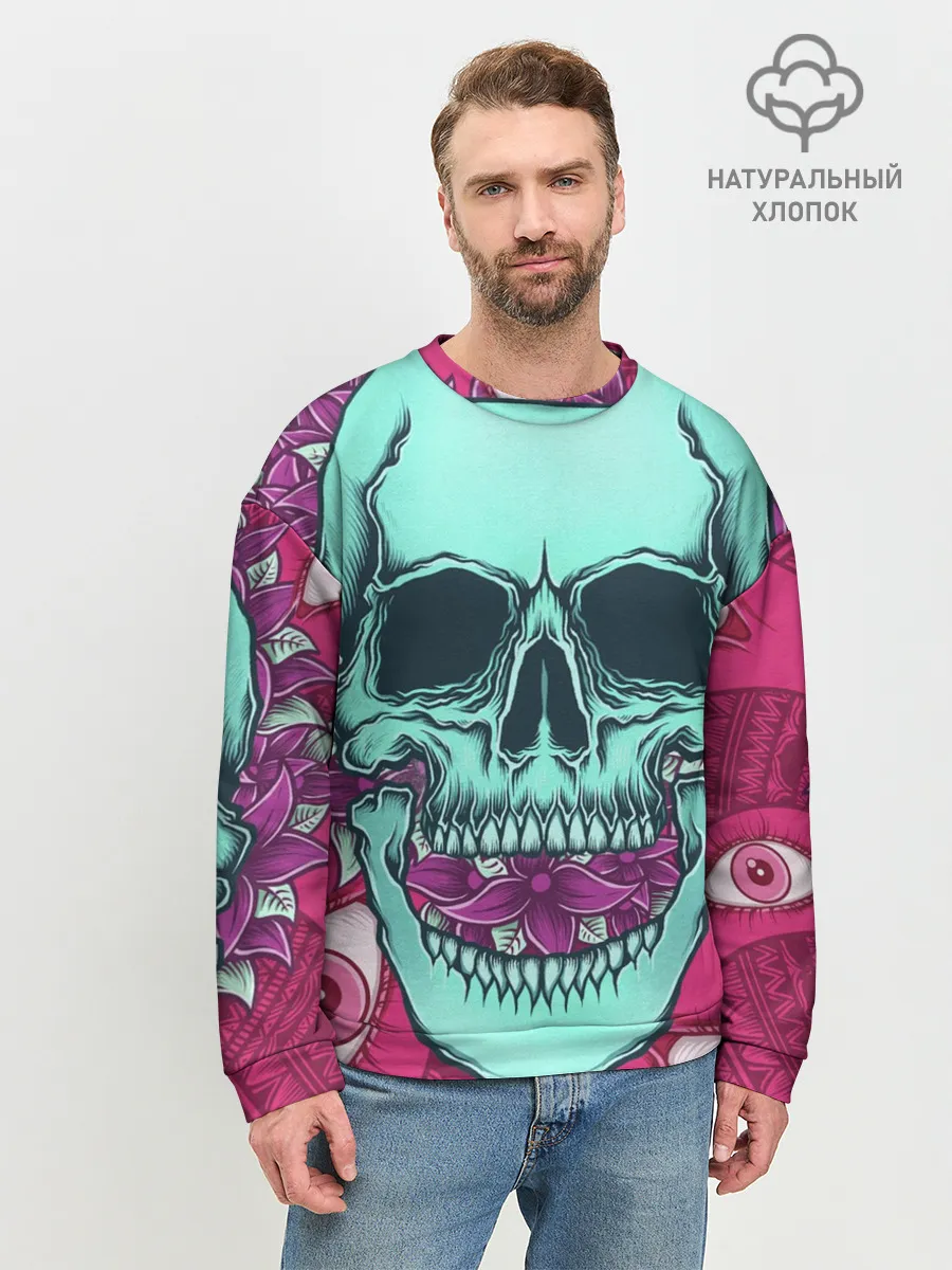 Мужской свитшот базовый / Череп в цветах