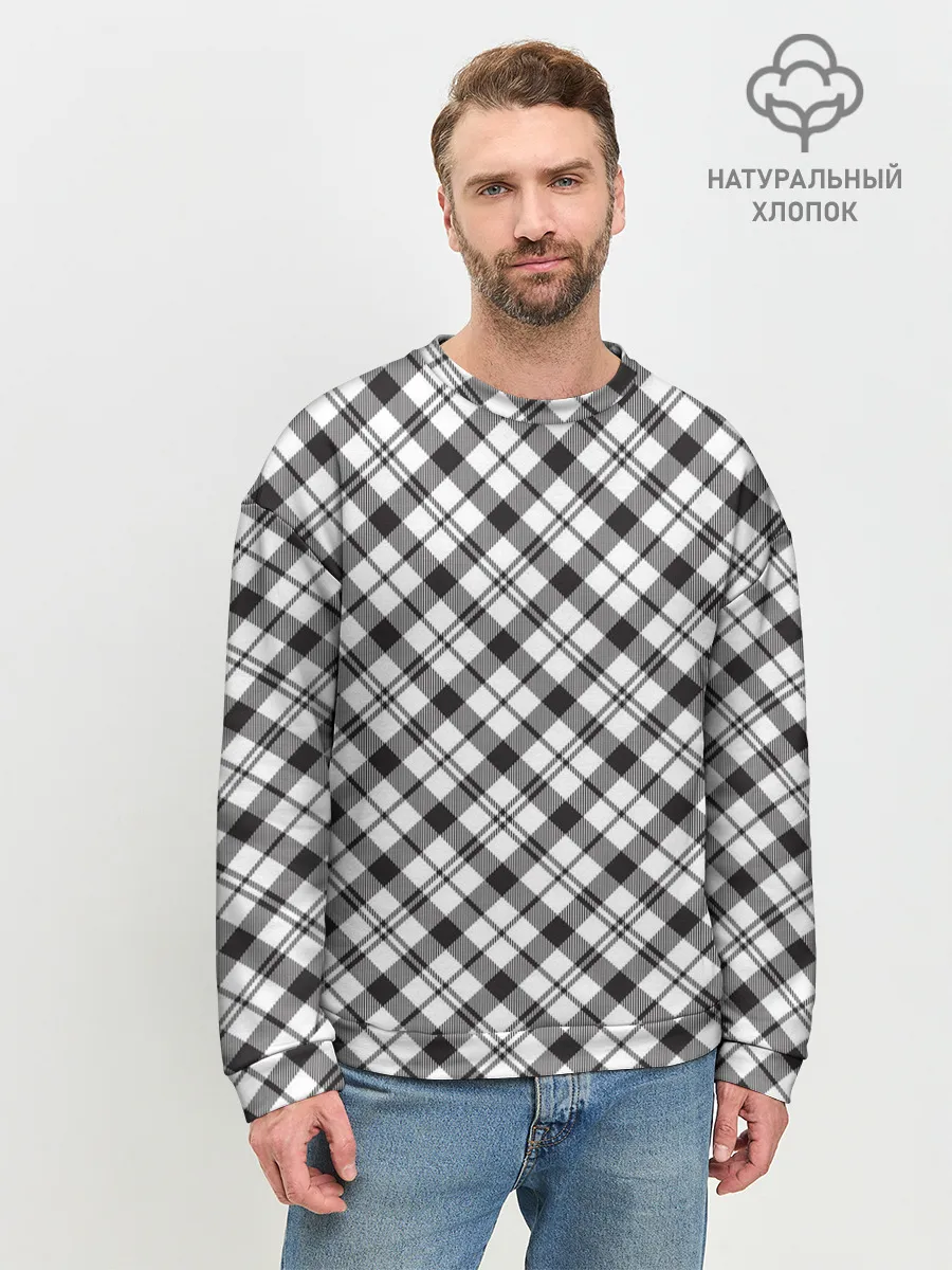 Мужской свитшот базовый / Ч/б текстура в клетку
