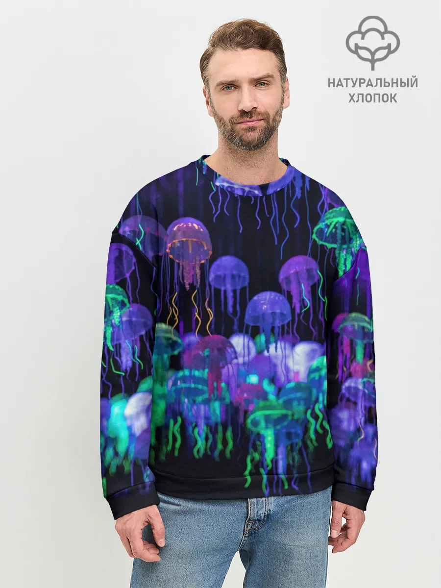Мужской свитшот базовый / Неоновые медузы