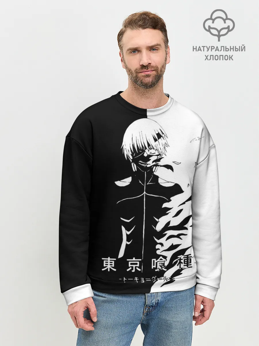 Мужской свитшот базовый / Токийский гуль черно белый Кен