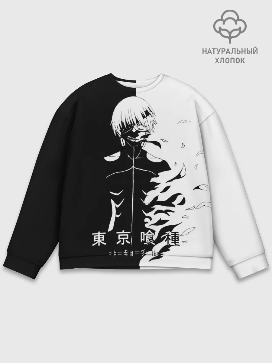 Мужской свитшот базовый / Токийский гуль черно белый Кен