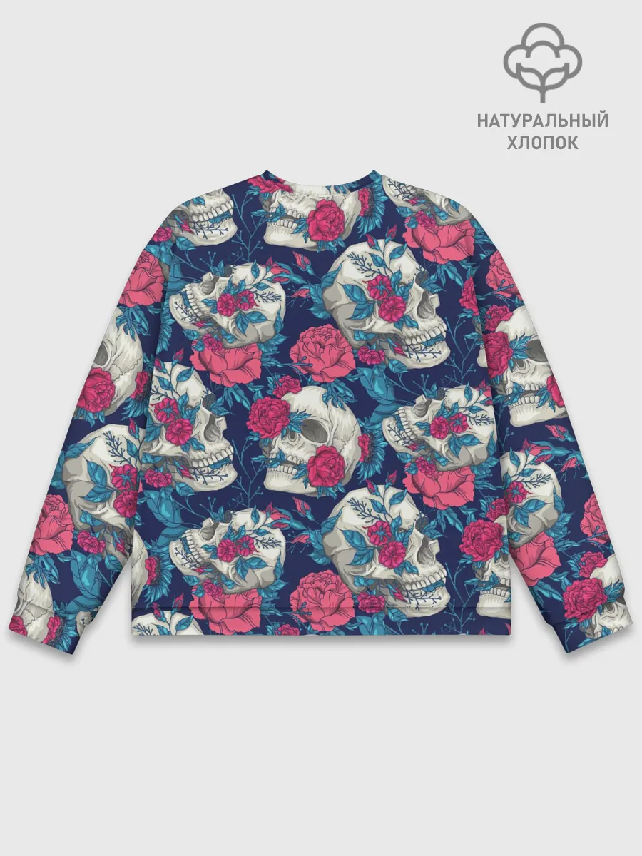 Мужской свитшот базовый / Реалистичные черепа с розами