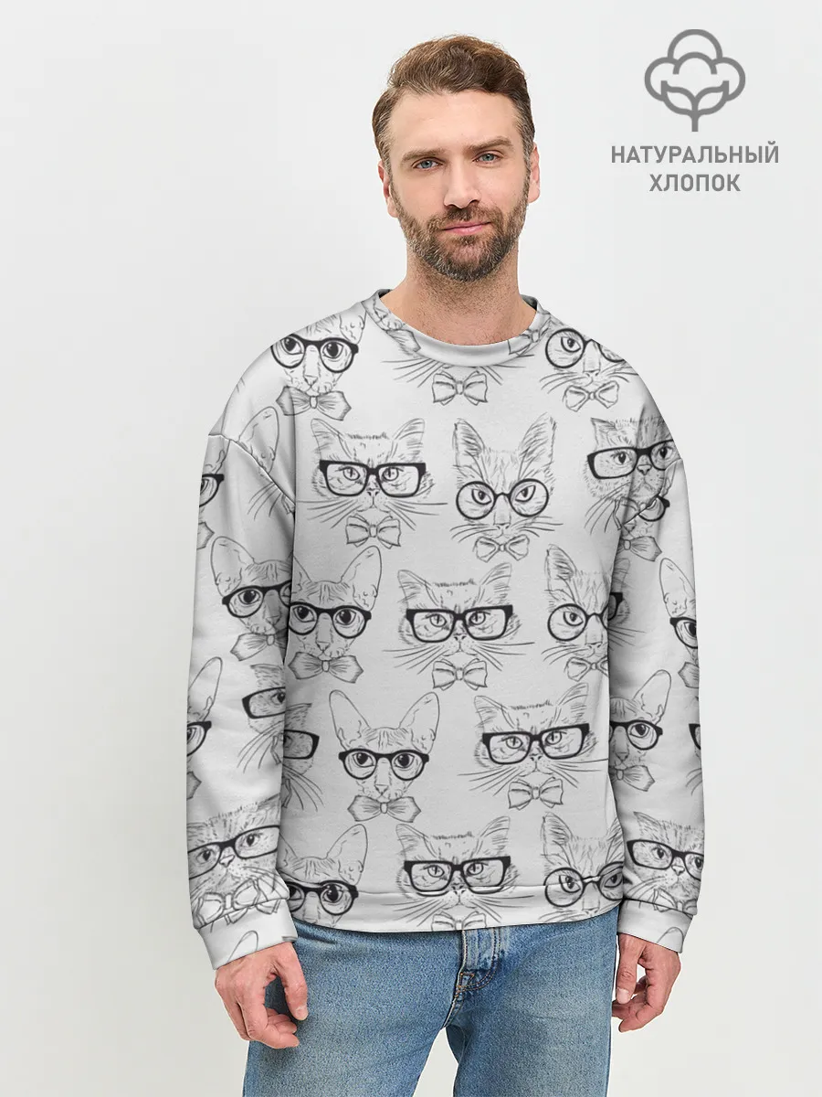 Мужской свитшот базовый / Кошки в очках