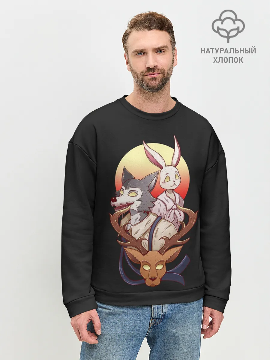 Мужской свитшот базовый / Олень, волк и заяц