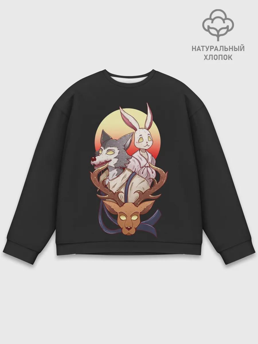 Мужской свитшот базовый / Олень, волк и заяц