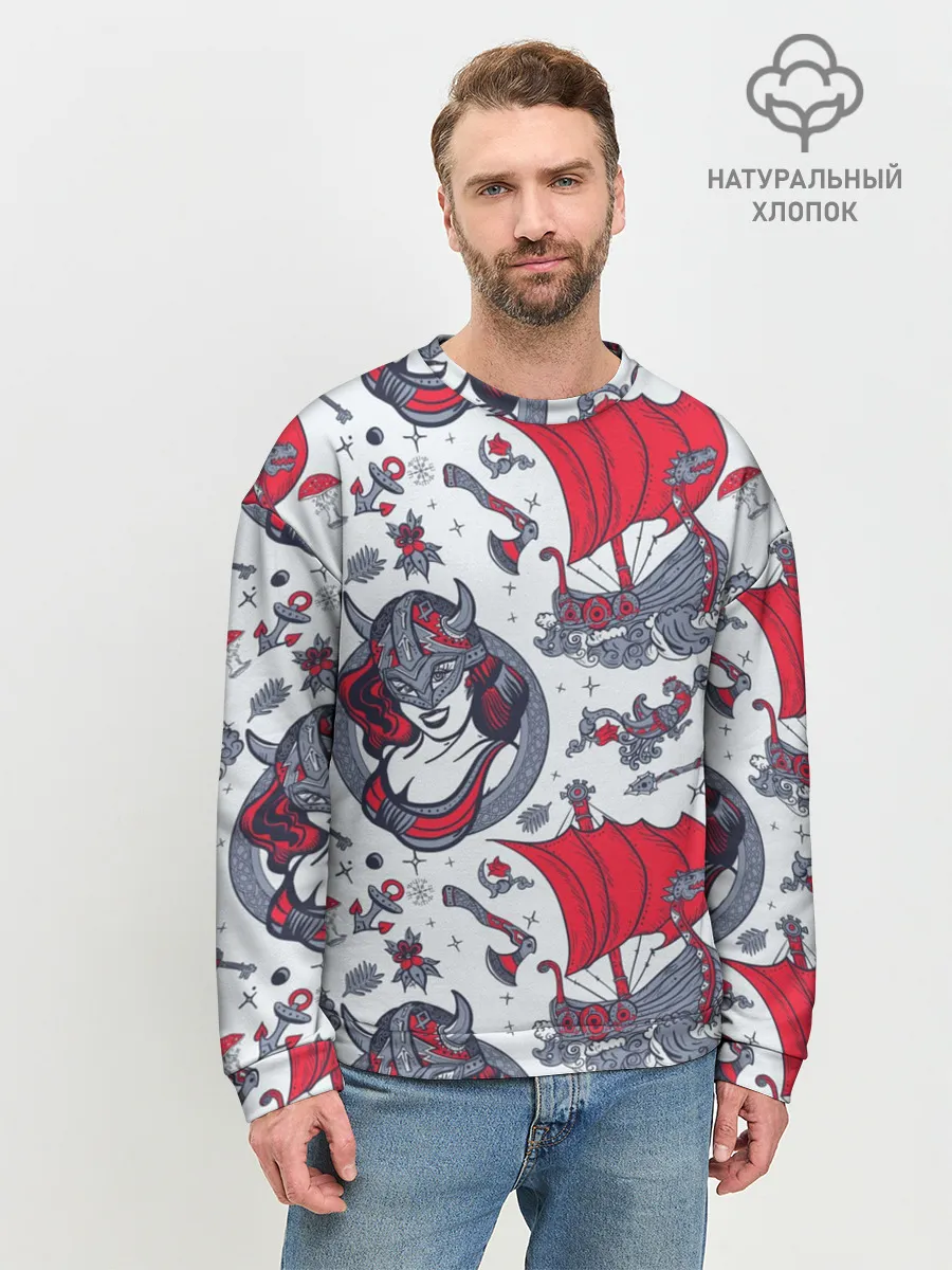 Мужской свитшот базовый / Корабли и девушка викинг