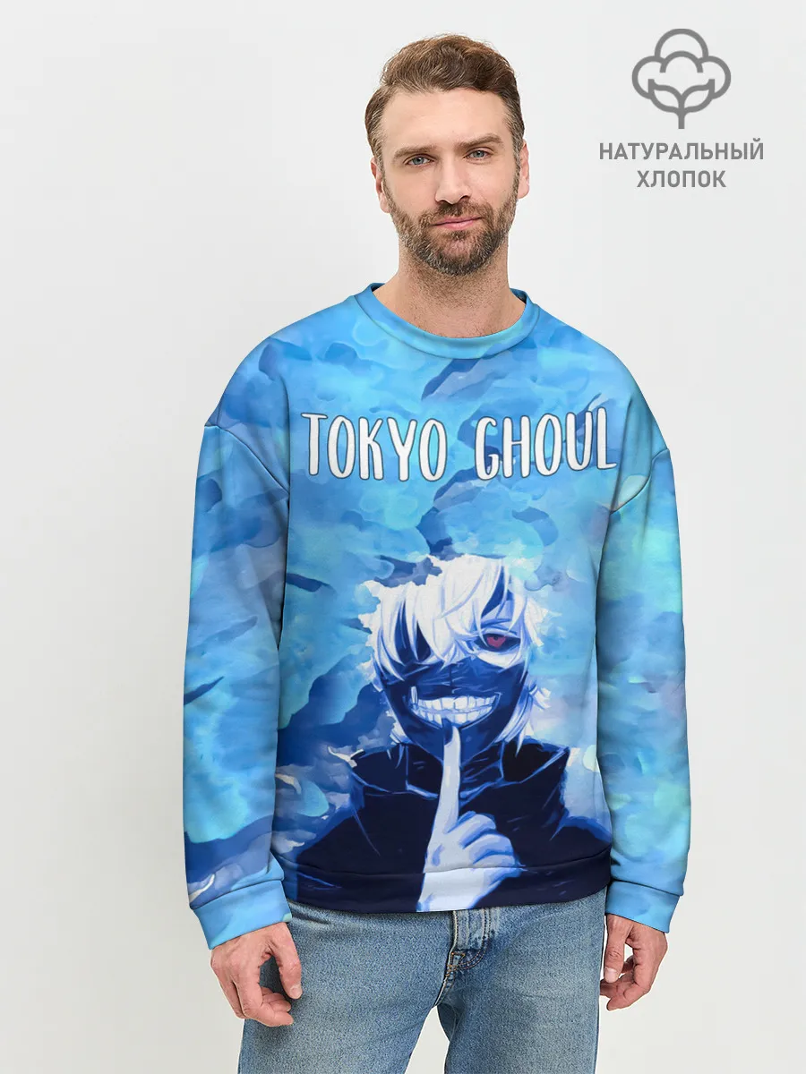 Мужской свитшот базовый / Kaneki Ken на синем фоне
