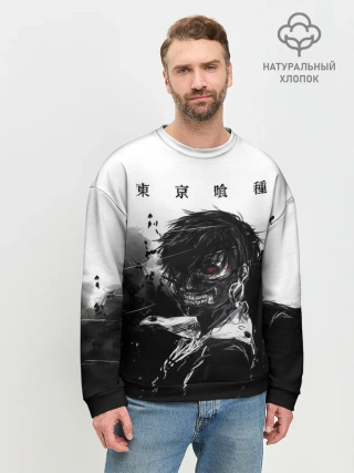 Мужской свитшот базовый / Канеки Кен черно-белый