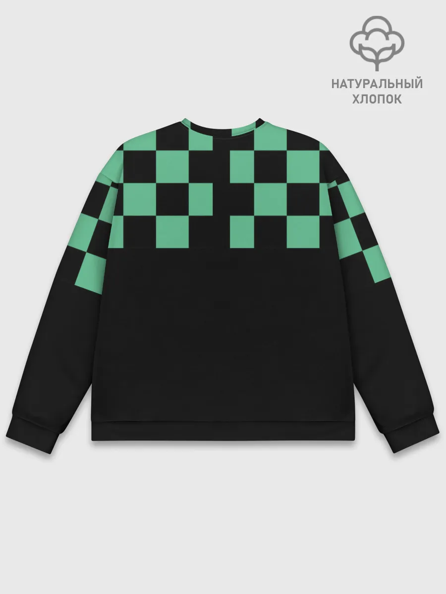 Мужской свитшот базовый / Kamado Tanjiro зеленые квадраты