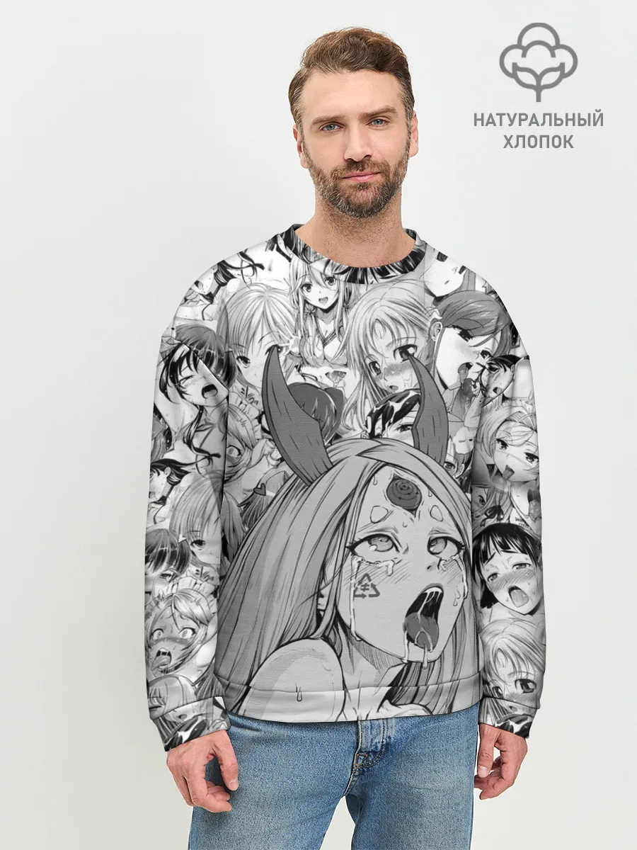 Мужской свитшот базовый / KAGUYA AHEGAO чернобелое / КАГУЯ АХЕГАО