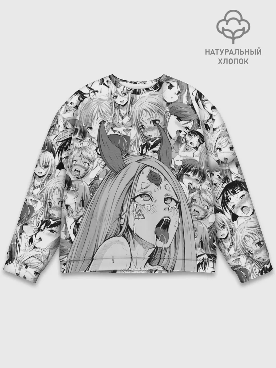 Мужской свитшот базовый / KAGUYA AHEGAO чернобелое / КАГУЯ АХЕГАО