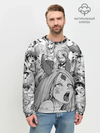 Мужской свитшот базовый / KAGUYA AHEGAO чернобелое / КАГУЯ АХЕГАО
