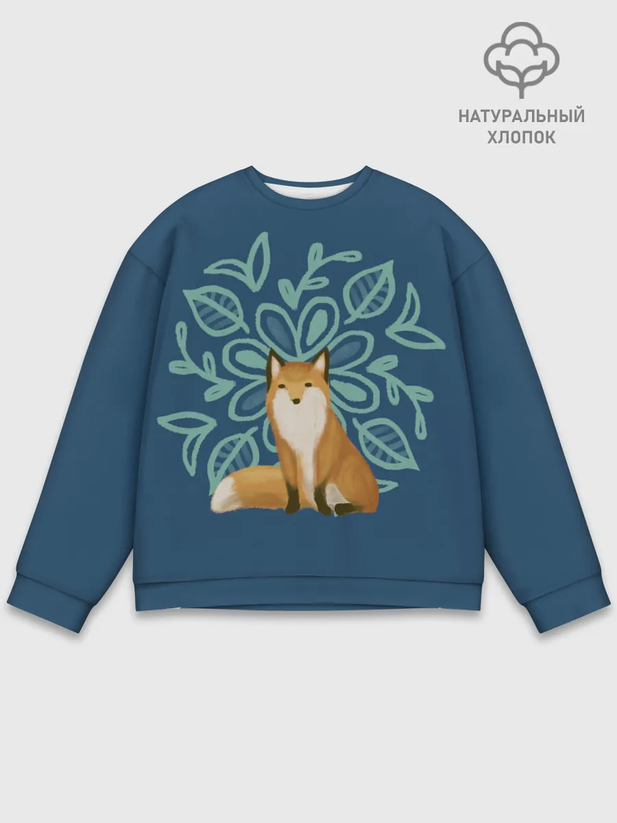 Мужской свитшот базовый / Лиса с цветочным узором