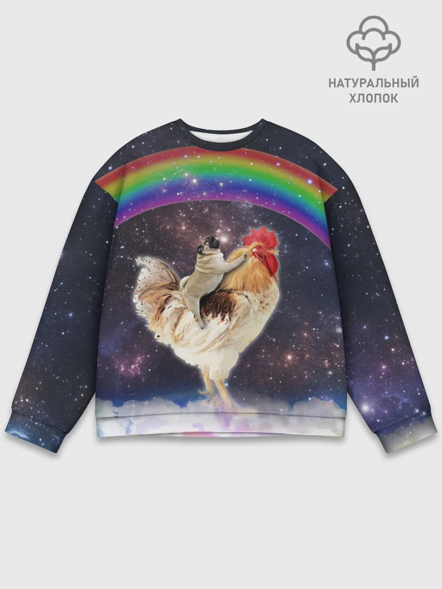 Мужской свитшот базовый / Мопс на курице в космосе