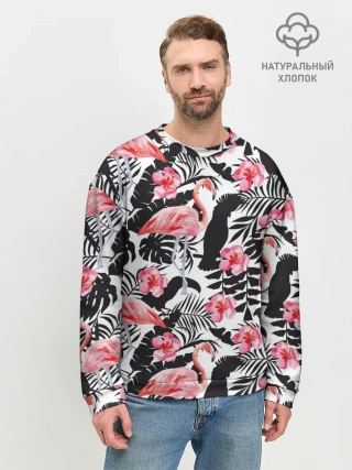 Мужской свитшот базовый / фламинго и попугаи