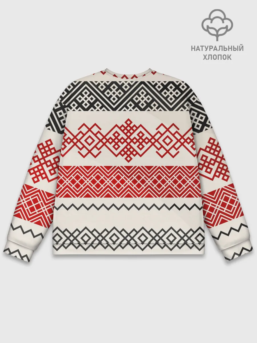 Мужской свитшот базовый / Славянский узор красно-черный