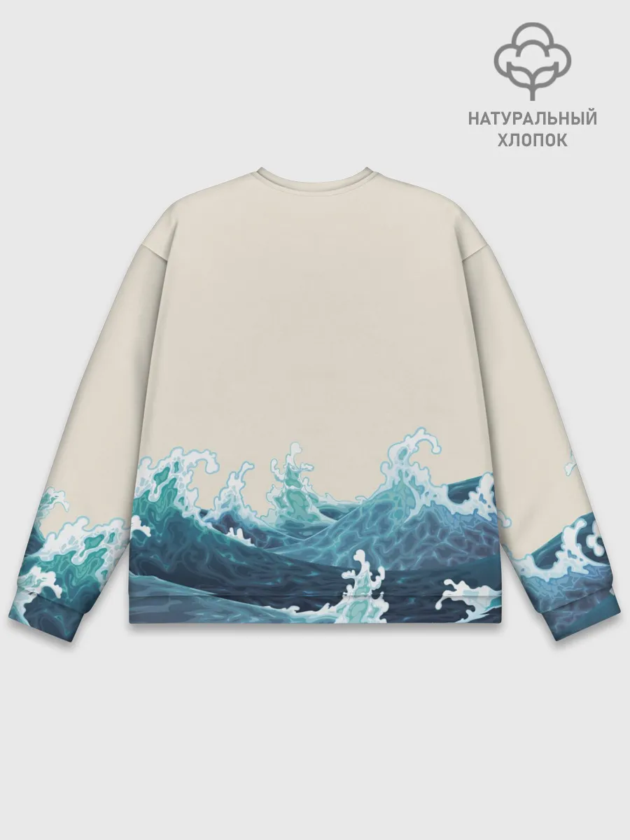 Мужской свитшот базовый / Японский Стиль Волны и Солнце