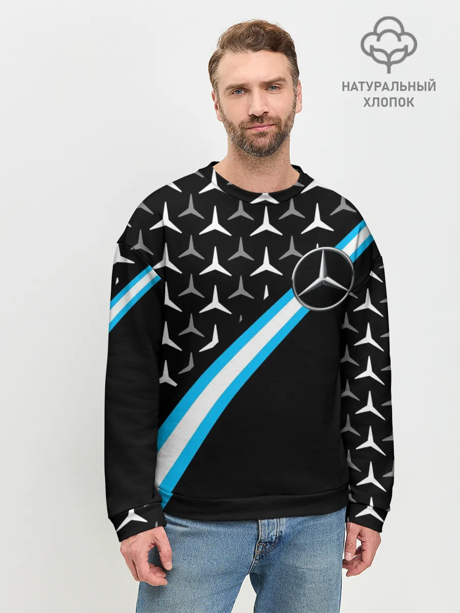 Мужской свитшот базовый / MERCEDES / УЗОР / ЛИНИЯ АКВА
