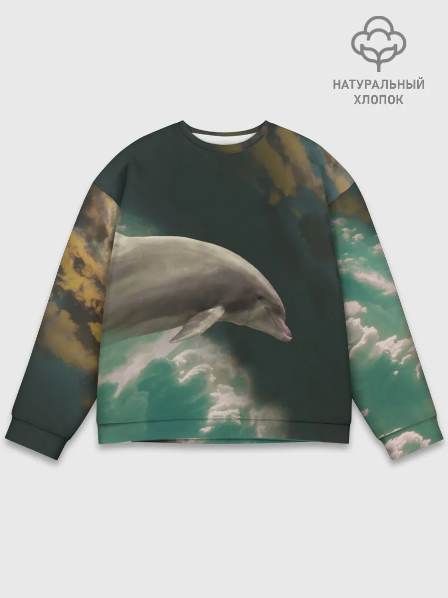 Мужской свитшот базовый / Дельфин в облаках
