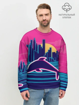 Мужской свитшот базовый / Ретро дельфин
