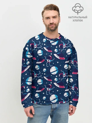 Мужской свитшот базовый / Космонавты, планеты и нло