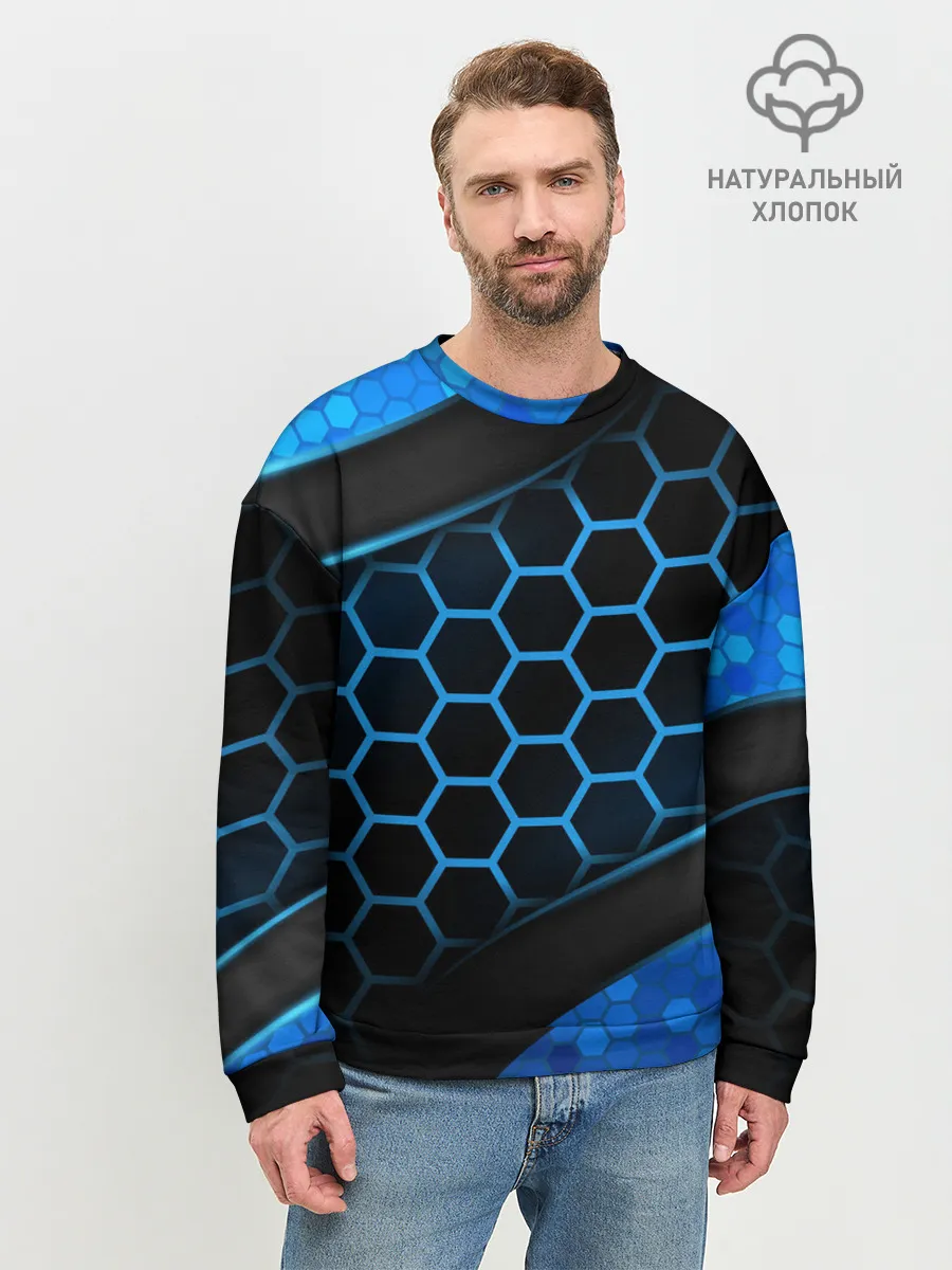 Мужской свитшот базовый / 3D luxury blue 3Д СОТЫ и плиты