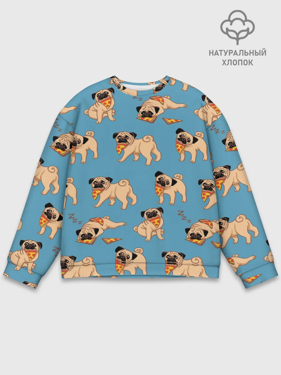Мужской свитшот базовый / Мопсы с пиццей